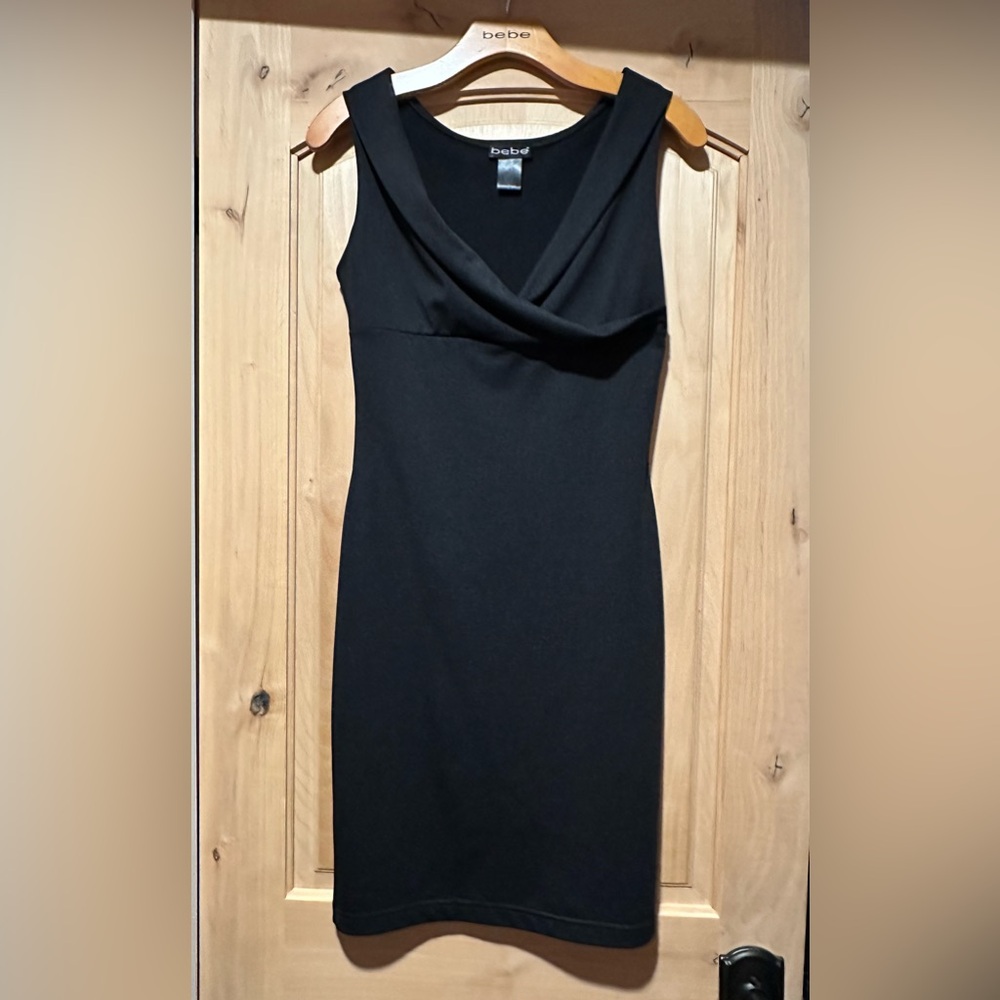 Vintage Bebe Black Surplice Empire Waist Bodycon Mini Dress